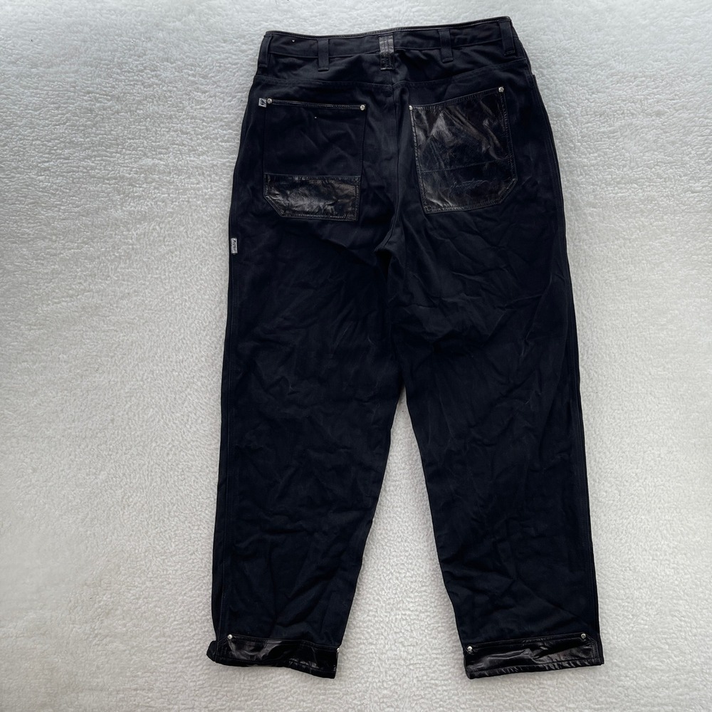 Johnny Blaze Jeans Mens 36x34* Black Denim Baggy Faux Leather Hip Hop Baggy Y2K